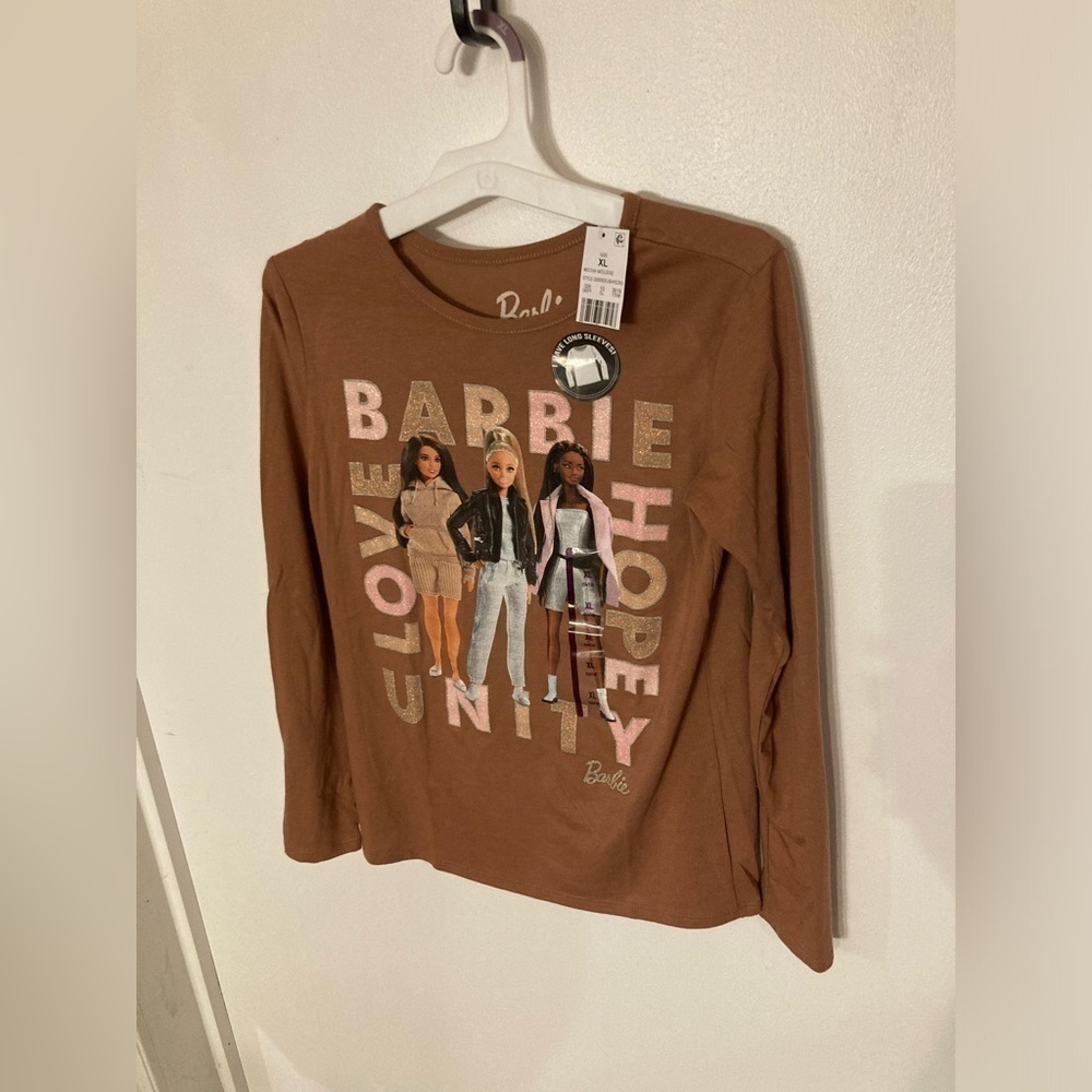 4/$25 Girl’s Barbie long sleeve shirt in size XL mocha colored - 3 available